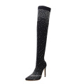 Size 43 hot sale pointed toe super high heel ladies fly knitting stretch with sparkles  over-the knee winter boots